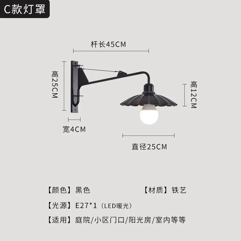Afralia™ Outdoor Wall Lamp LED E27 Swing Arm Industrial Rotatable Wall Mounted