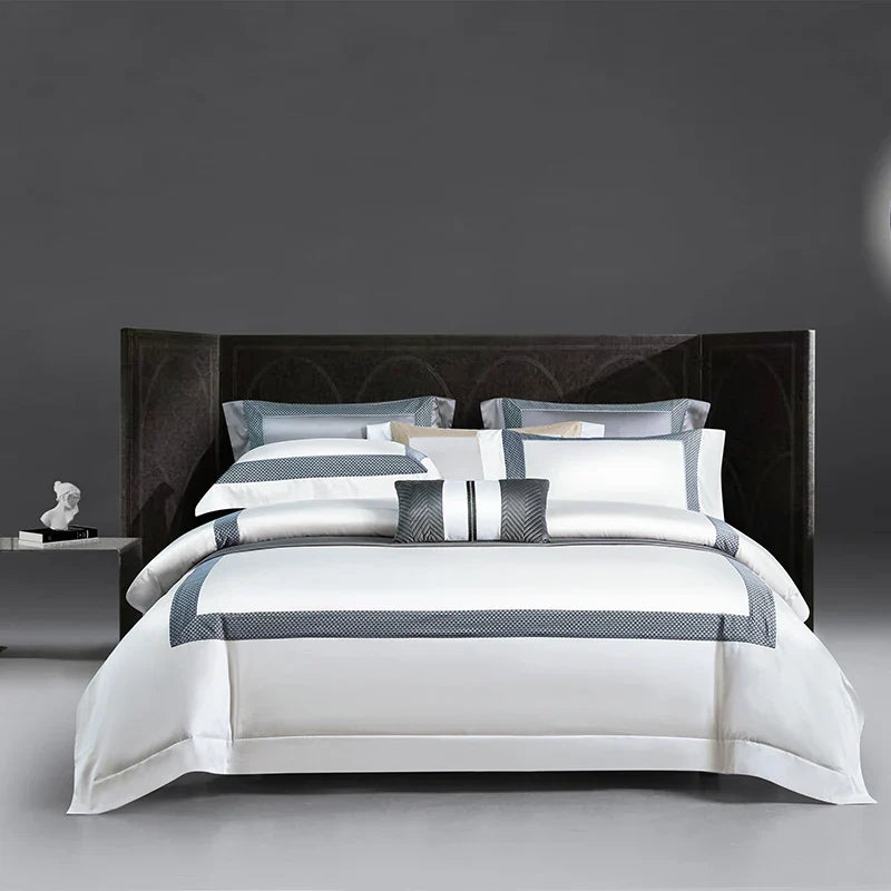 Afralia™ King Size Luxury 1400TC Cotton White Bedding Set with Embroidery