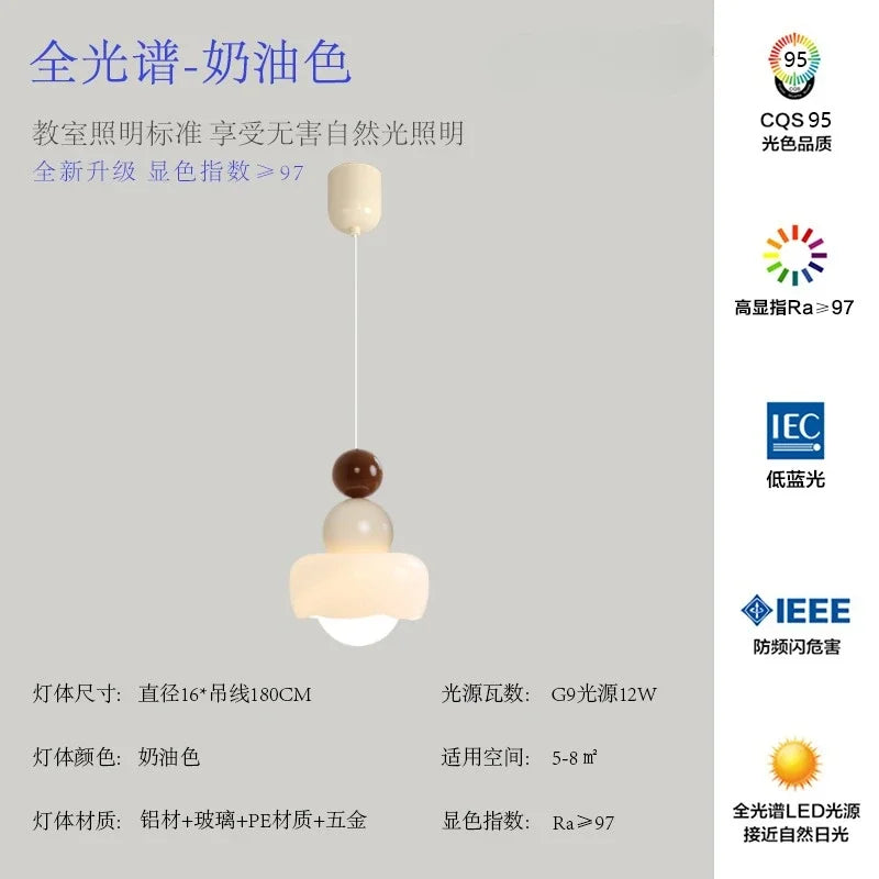 Afralia™ Cream Wind Resin/Glass Pendant Lights: Modern LED E27 Hanging Lamp for Bedroom, Bar, Kids Room