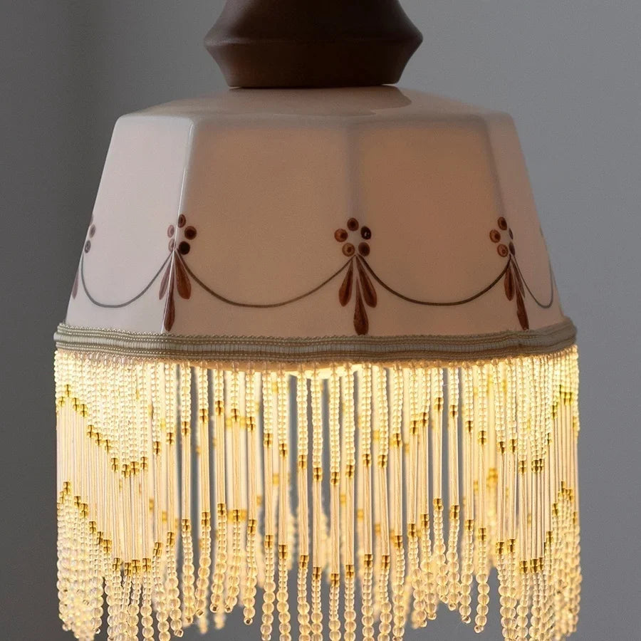Afralia™ Brown Wood Ceramic Tassel LED Pendant Lights for Modern Interior Lighting