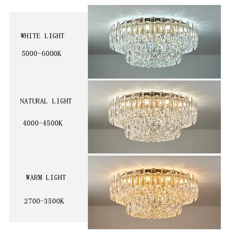 Afralia™ Nordic Crystal Chandelier LED Round Light for Living Bedroom Dining Room