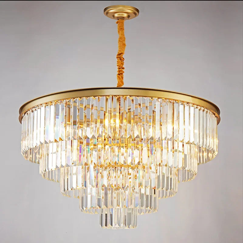 Afralia™ Crystal Gold Black LED Chandelier - Multi-Storey Modern Round Pendant Lamp
