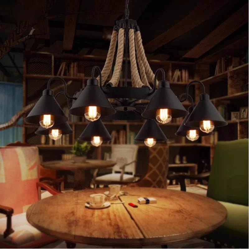 Afralia™ Industrial Hemp Rope Pendant Light with Iron Lampshade