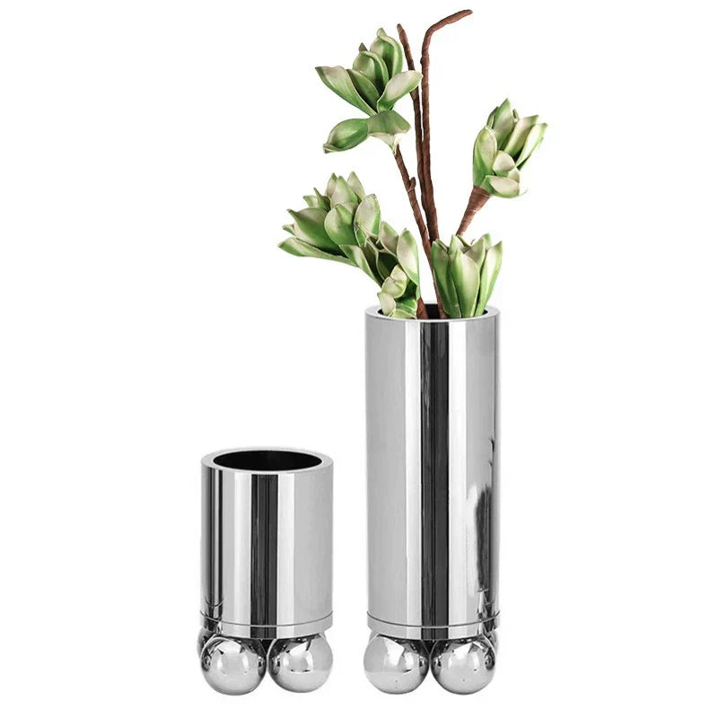 Afralia™ Silver Cylinder Vase Home Decoratinum