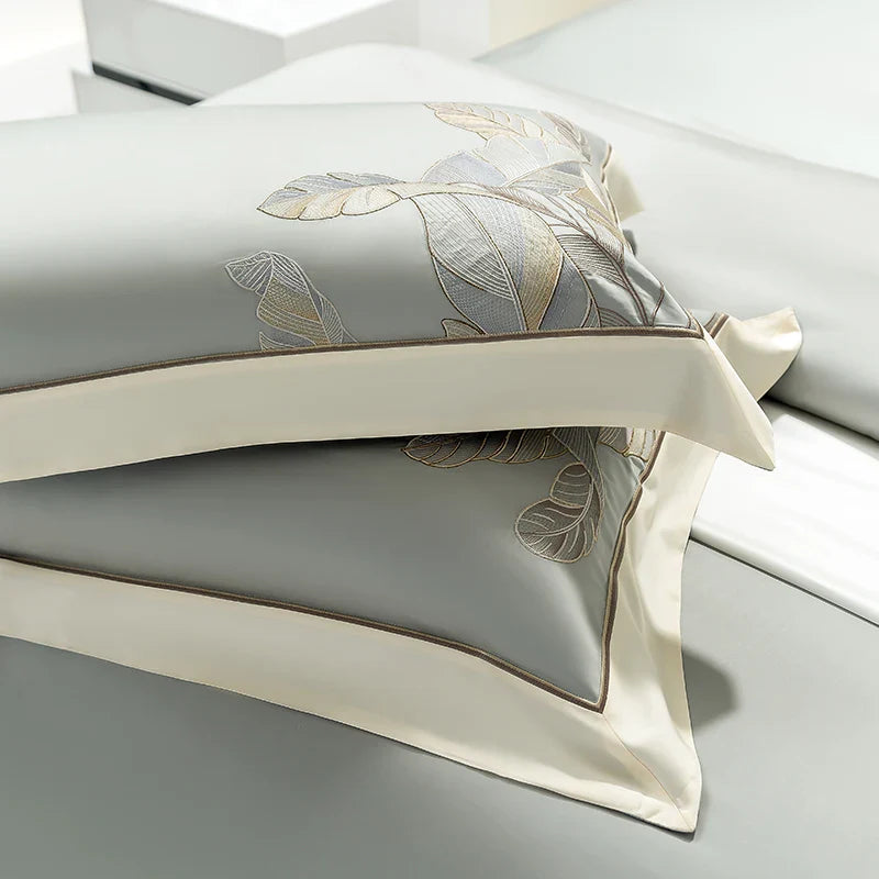 Afralia™ Eucalyptus Lyocell Soft Silky Cool Bedding Set with Leaves Embroidery