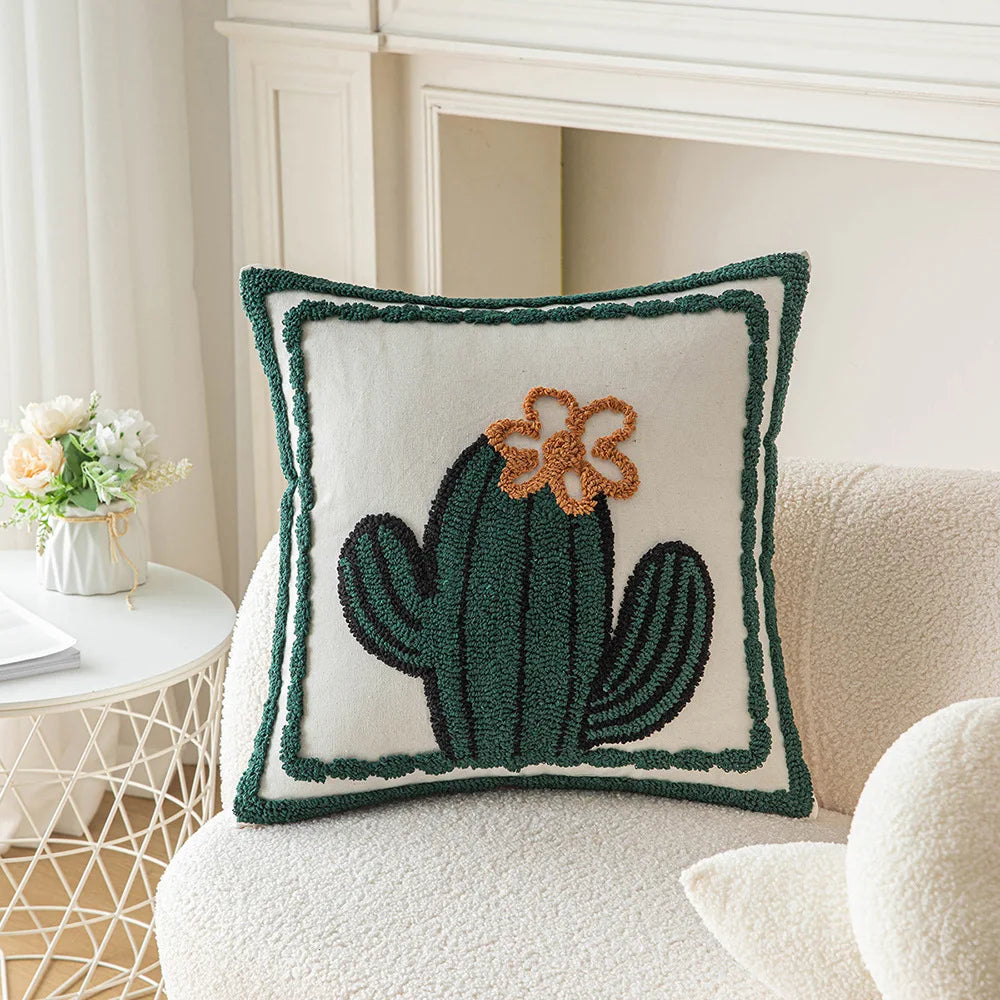 Afralia™ Cactus Embroidery Throw Pillow Cover Nordic Minimalist Decor for Sofa