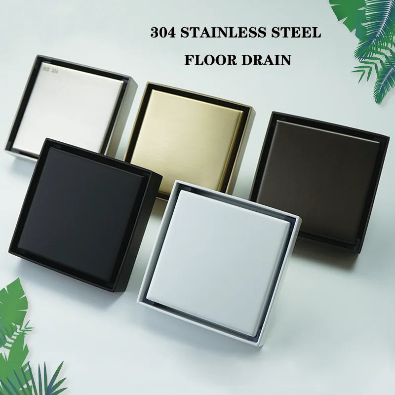 Afralia™ Stainless Steel Ceramic Tile Floor Drain 10cm * 10cm Square Grille