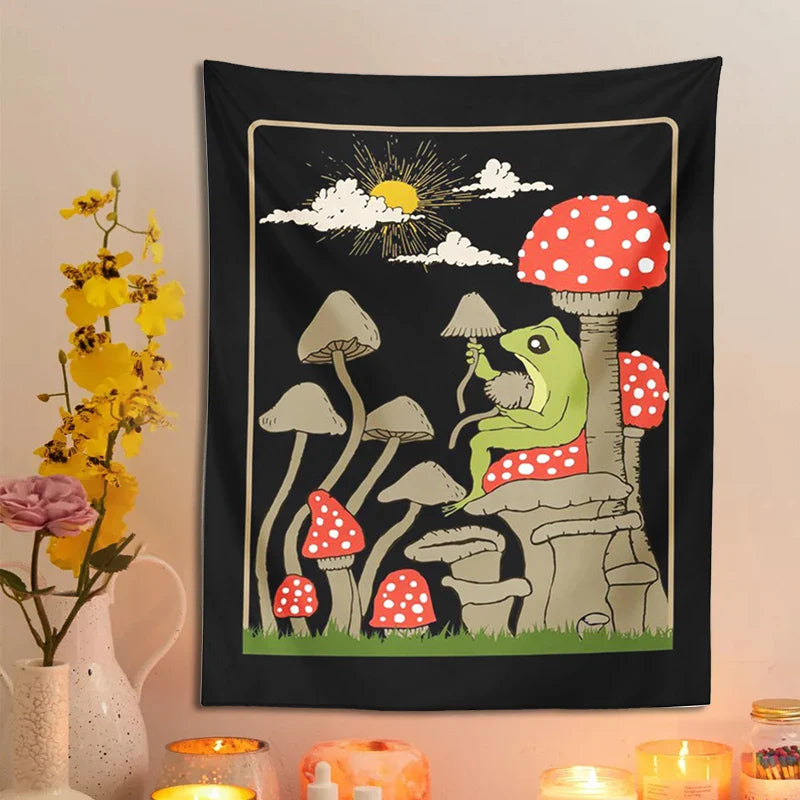 Afralia™ Cute Frog Tapestry Wall Hanging for Retro Aesthetic Bedroom Decor