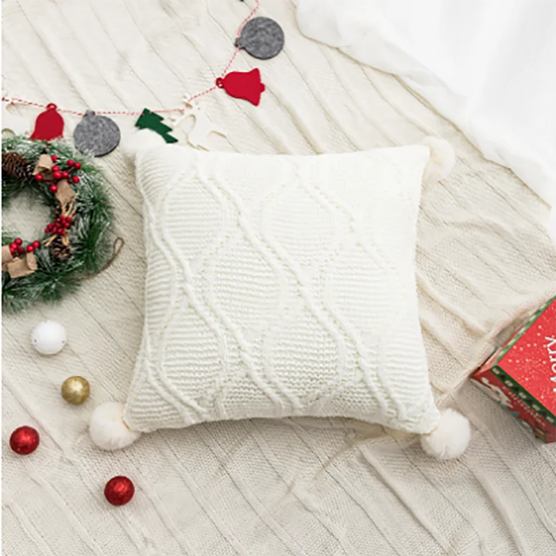 Afralia™ Tufted Embroidered Nordic Christmas Cushion Cover Set with Festive Beige White Design