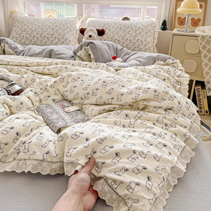 Afralia™ Hollow Lace Summer Quilt Set - Skin-Friendly Duvet Cover Kit - Flower Print Bedding