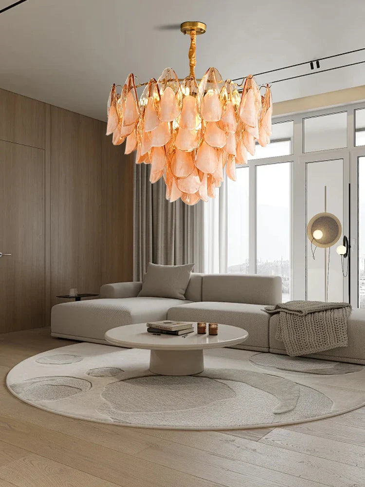 Afralia™ Amber Glass Chandelier: Dimmable Luxury Light Fixture for Living Room Hall