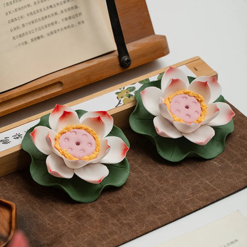 Lotus Aroma Holder Censer with Water Lily Art Flower, by Afralia™