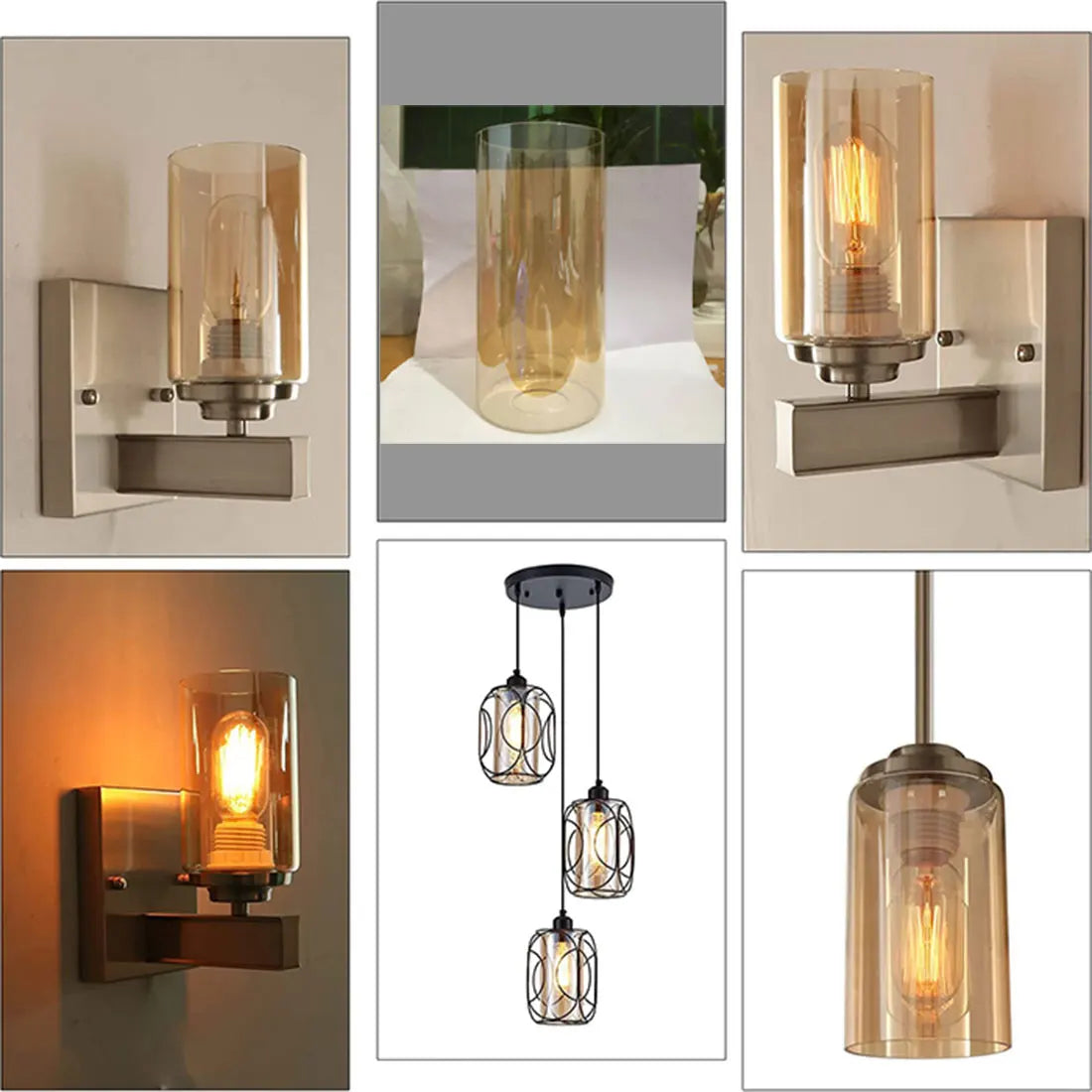 Afralia™ Tea Color Glass Lamp Shade for Chandelier, D10xH20cm, Cylinder Shape