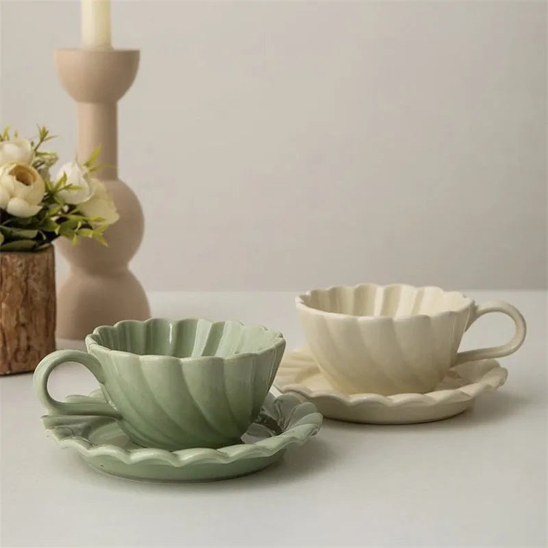 Afralia™ Elegant Lace Ceramic Coffee Cup and Saucer Set for Home and Office