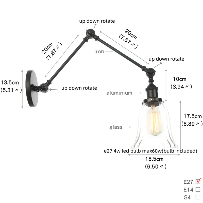 Afralia™ Black Vintage Wall Lamp White Glass Industrial Swing Arm Adjustable Bedside