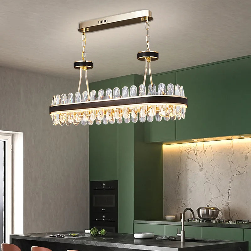 Afralia™ Black Gold Round LED Crystal Chandelier for Living Room - Modern Suspension Luminaire