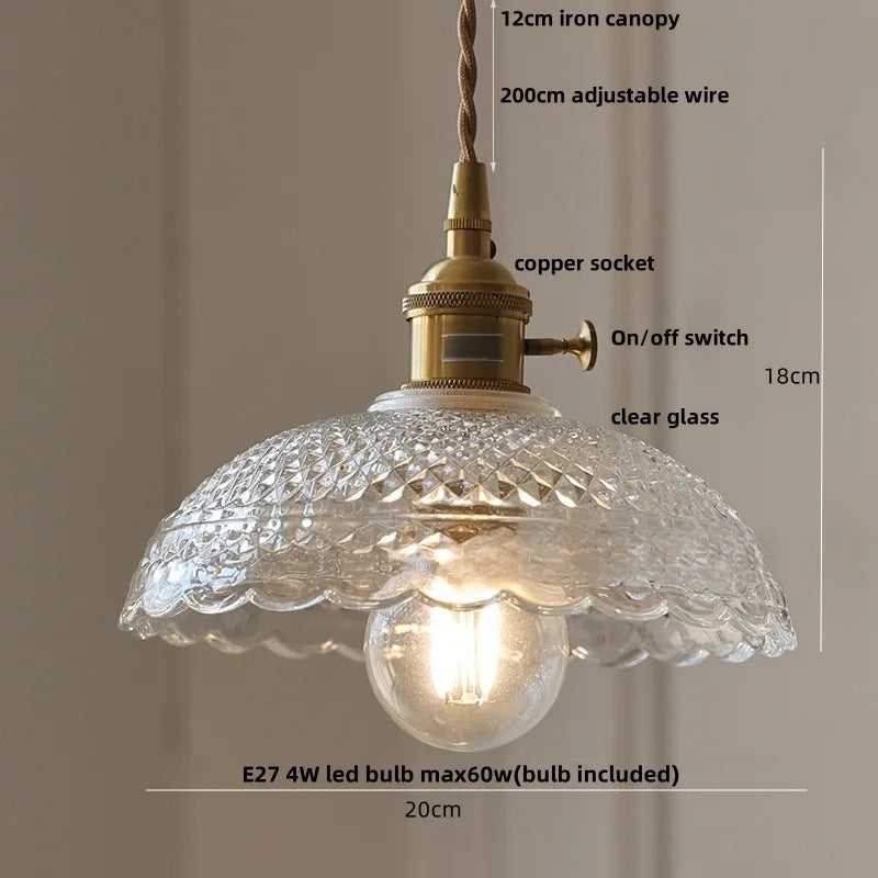 Afralia™ Flower Green Glass LED Pendant Lights Kitchen Restaurant Nordic Modern Hanging Lamp