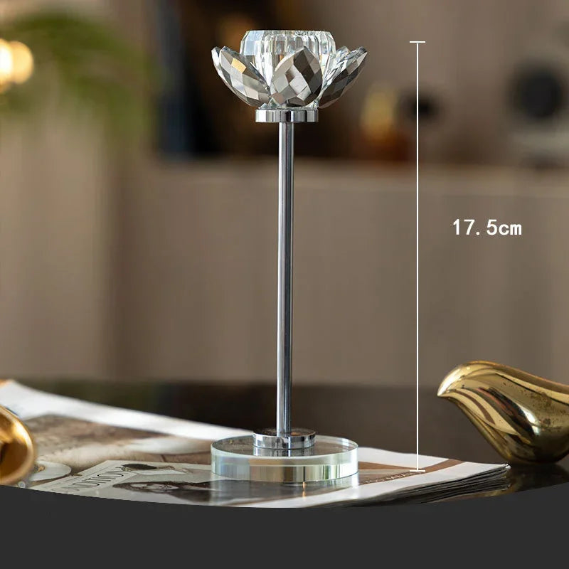 Afralia™ Crystal Lotus Candle Holder Desk Decor Romantic Candlestick Modern Home Accents