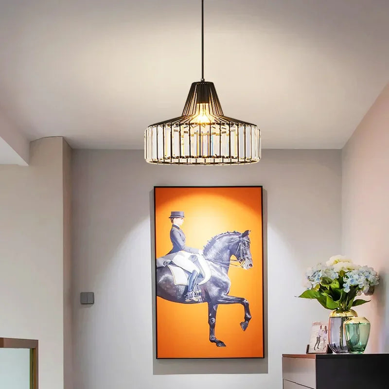 Afralia™ Crystal Chandelier: Gold & Black Living Room Pendant Light. Vintage E27 Suspension Luminaire for Elegant Decor.