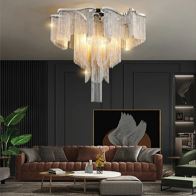 Afralia™ Luxury Tassels Ceiling Chandelier Dimmable Lights for Bedroom Decoration