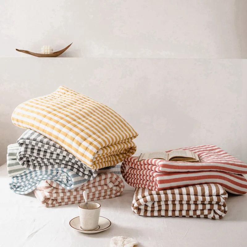Afralia™ Striped Knitted Cotton Quilt Blanket - Lightweight & Cozy Bedding for Adults and Kids