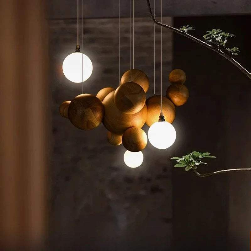Afralia™ Wooden Ball Pendant Light: Creative Solid Wood Art for Kitchen, Restaurant, Bar LED Lighting
