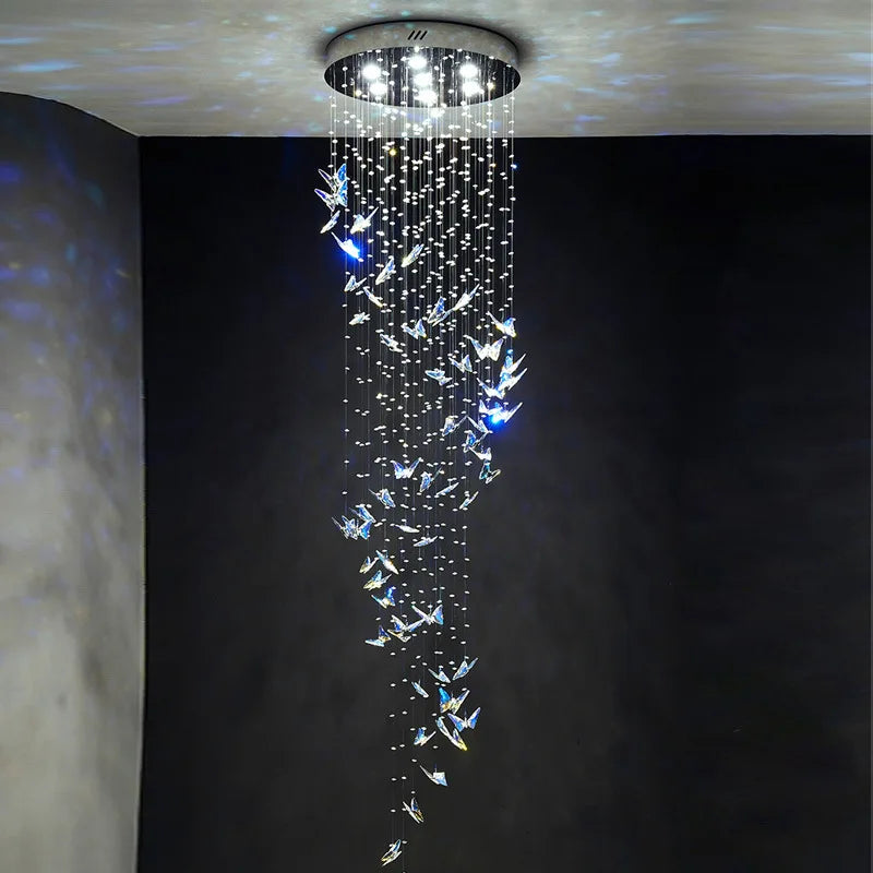 Afralia™ Flower Crystal Chandelier Staircase Lighting for Modern Living Room & Hotel Lobby