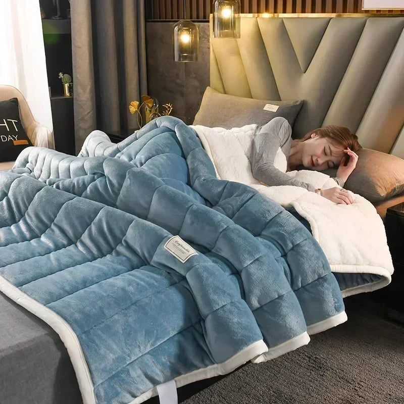 Afralia™ Cozy 3-Layer Coral Fleece Blanket for Winter Bedding