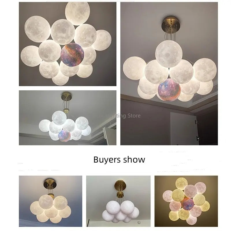 Afralia™ Bubble Ball Pendant Chandelier for Children's Room - Colored Planet LED