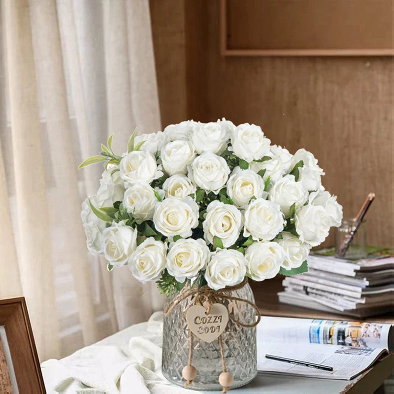 Afralia™ Silk White Rose Bundle for Wedding Decoration