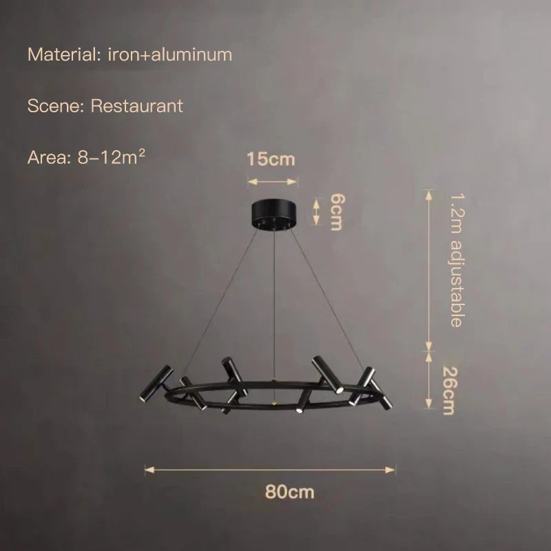 Afralia™ Black LED Spot Chandelier: Modern Minimalist Rotatable Hanging Lamp for Home Decor