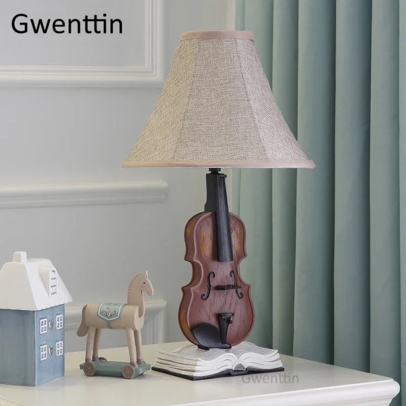 Afralia™ Kids Violin LED Table Lamp for Bedroom - Modern Fabric Stand Light