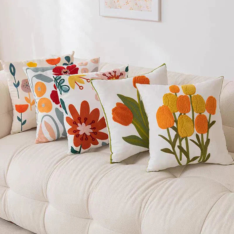 Afralia™ Floral Embroidered Pillow Cases - Countryside Plant Pillow Covers for Home Decor