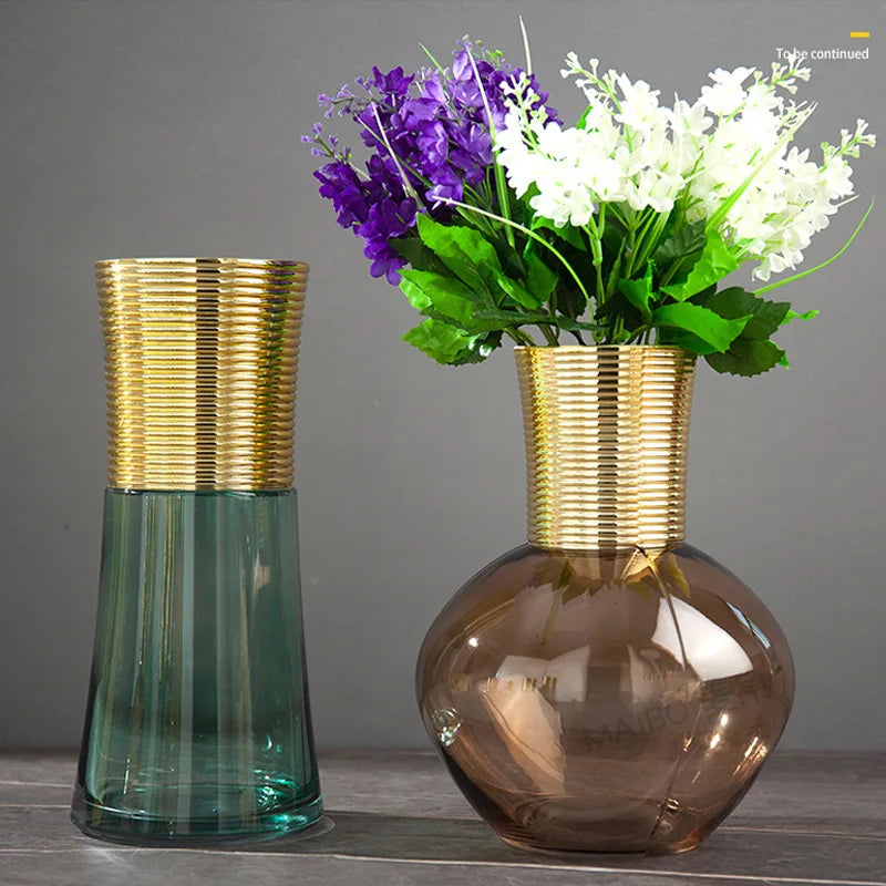 Afralia™ Gold Metal Glass Vase: Round Transparent Terrarium for Home Decor & Flower Arrangement