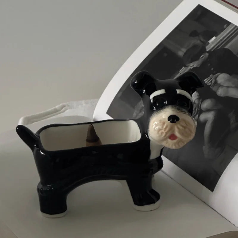 Afralia™ Cartoon Puppy Schnauzer Ceramic Storage Tray Home Decoration
