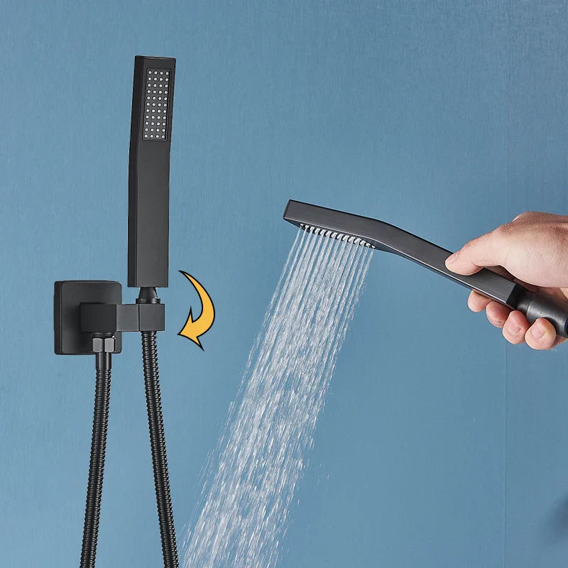 Afralia™ LED Black Wall Mounted Shower Faucet Set with Rainfall Shower Head