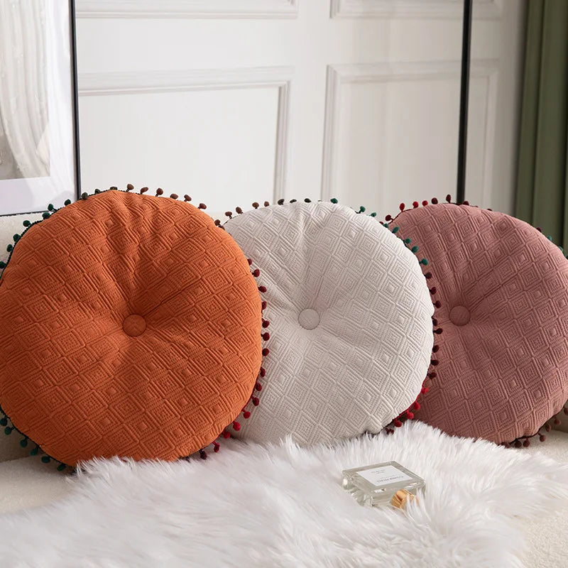 Afralia™ Pompom Round Chair Pad Cushion for Comfortable Seating Meditation Yoga Living Room