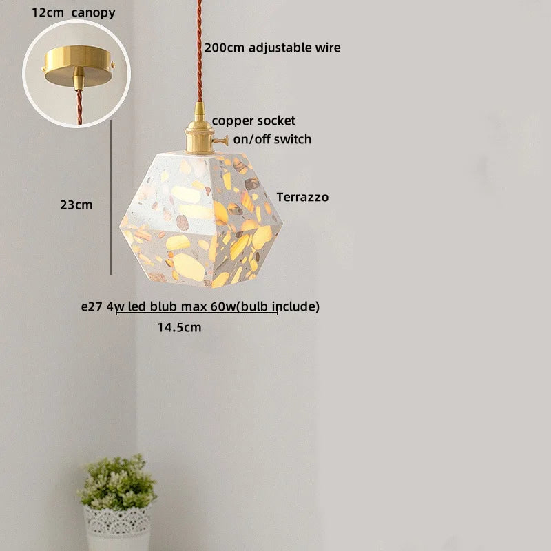 Afralia™ Black Terrazzo LED Pendant Lamp for Dining Living Room Staircase