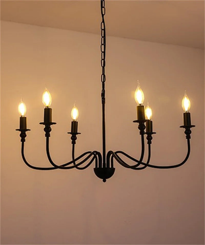 Afralia™ Black Iron Chandelier LED Candle Light Fixture for Home & Hospitality