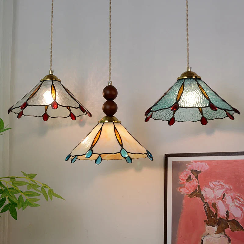 Afralia™ Tiffany Style Wood Globe Glass LED Pendant Light Fixture for Home Lighting