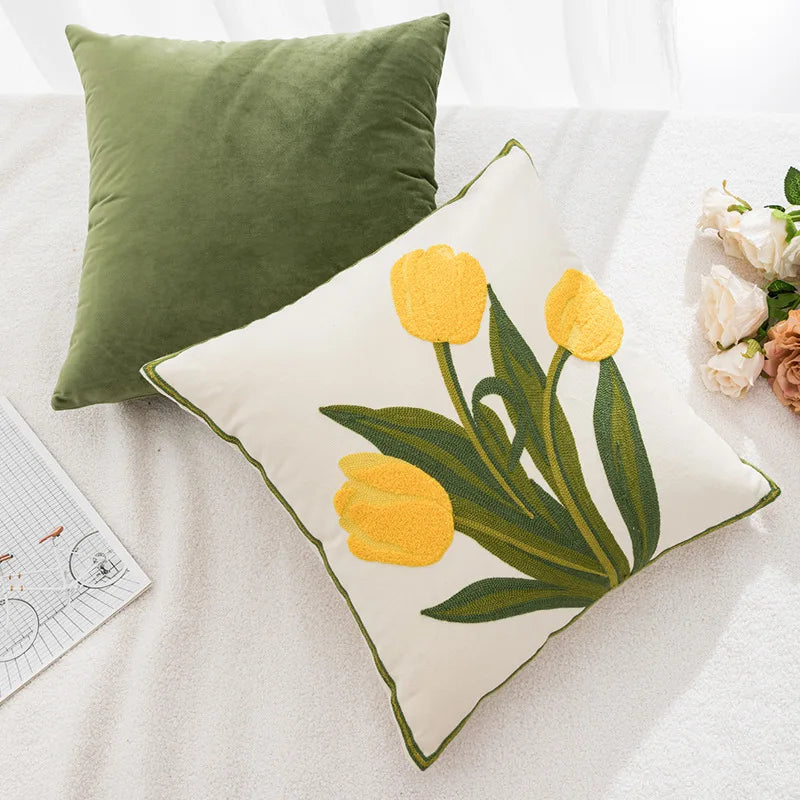 Afralia™ Embroidered Flower Pillowcase Cover for Home, Living Room, Sofa - Nordic Ins Style
