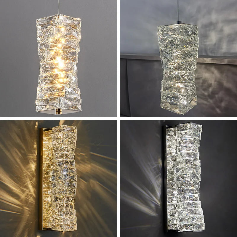 Afralia™ Gold Chrome Crystal Wall Sconce LED Lamp for Living Room Bedroom TV Background Lighting