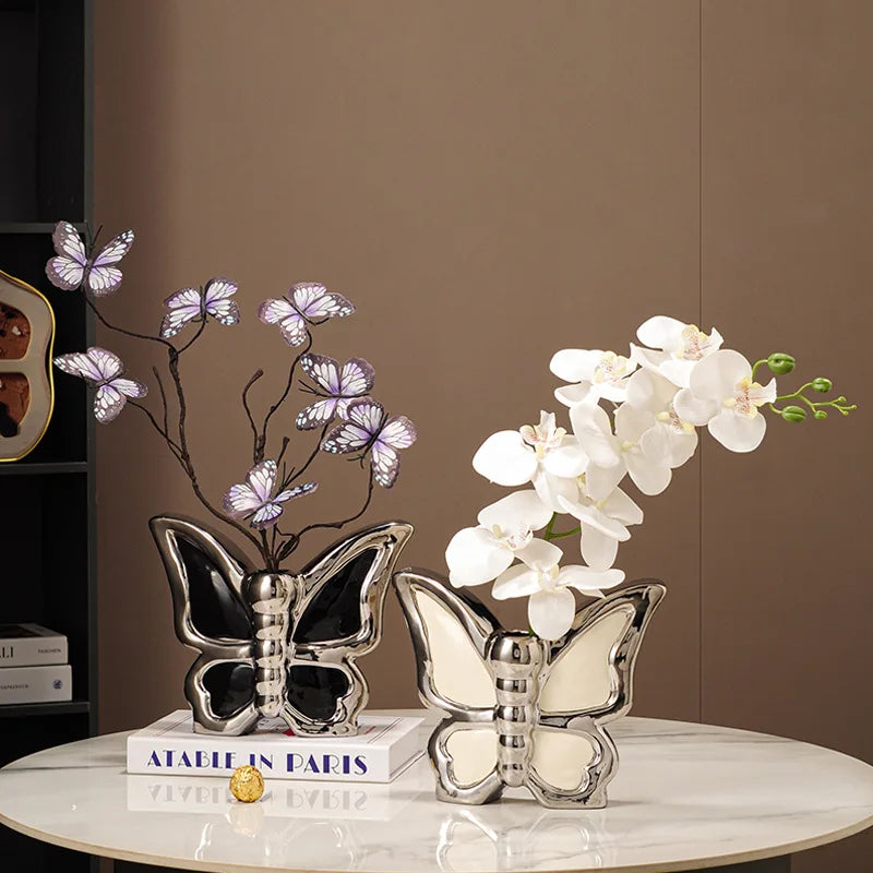 Afralia™ Butterfly Ceramic Vase: Home Decor Flower Arrangement Figurine Butterfly Flowerpot