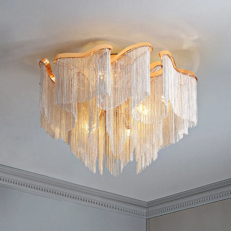 Afralia™ Modern Tassels Chain Chandelier Light for Living Room Bedroom Kitchen Villa