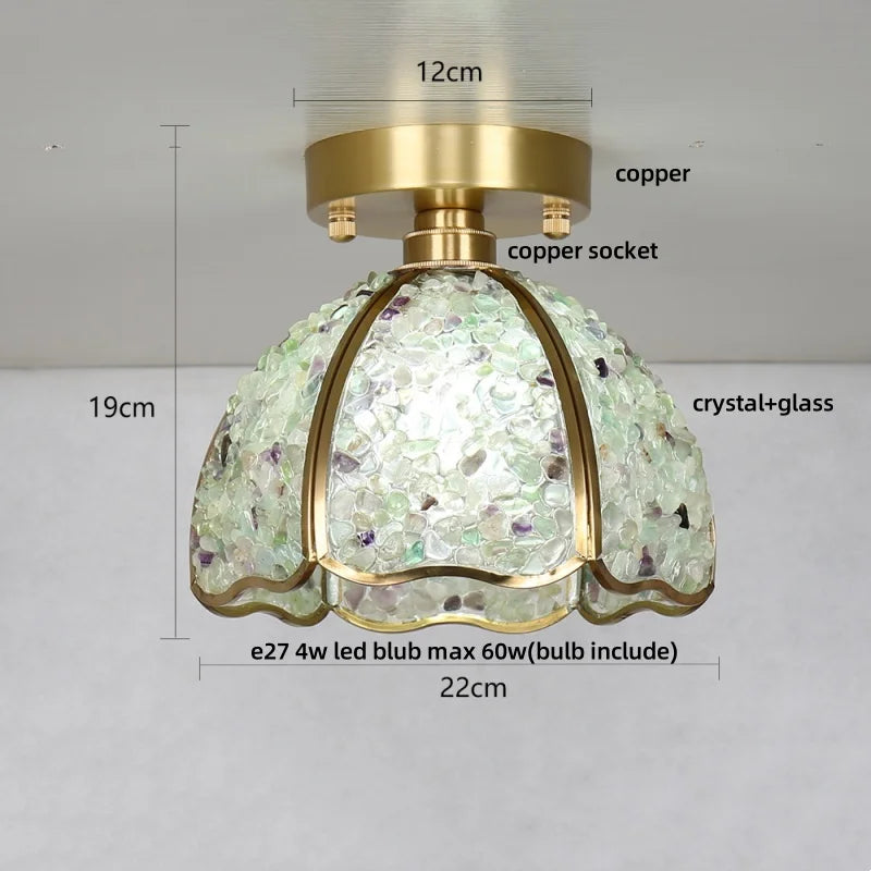 Afralia™ Handcrafted Glass Crystal Copper Ceiling Light Fixture for Dining Bedroom Kitchen