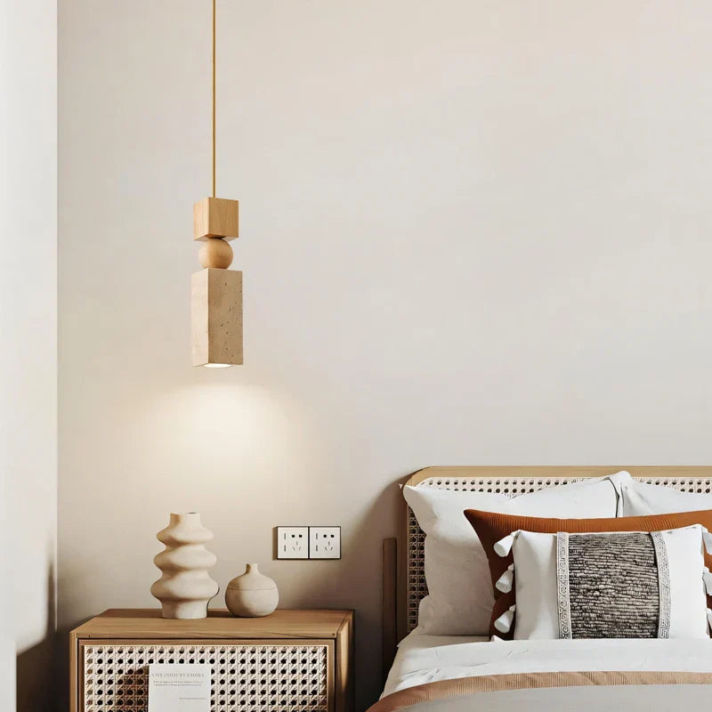 Afralia™ LED Yellow Travertine Hanging Lamp for Home Decor and Lighting Fixtures