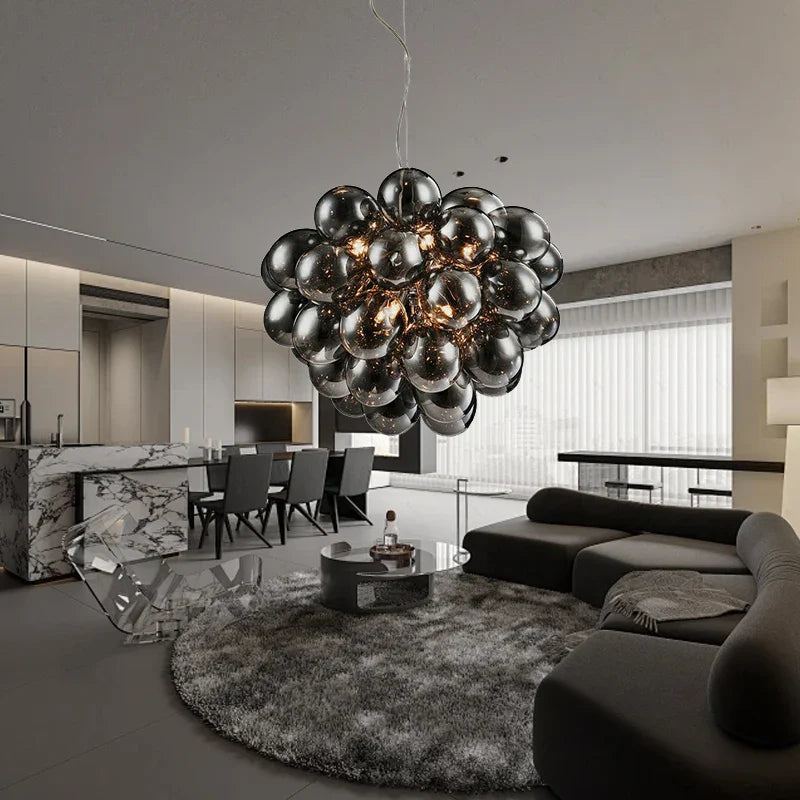 Afralia™ Smoky Gray Grape Glass Chandelier - Modern Dining Room Decor