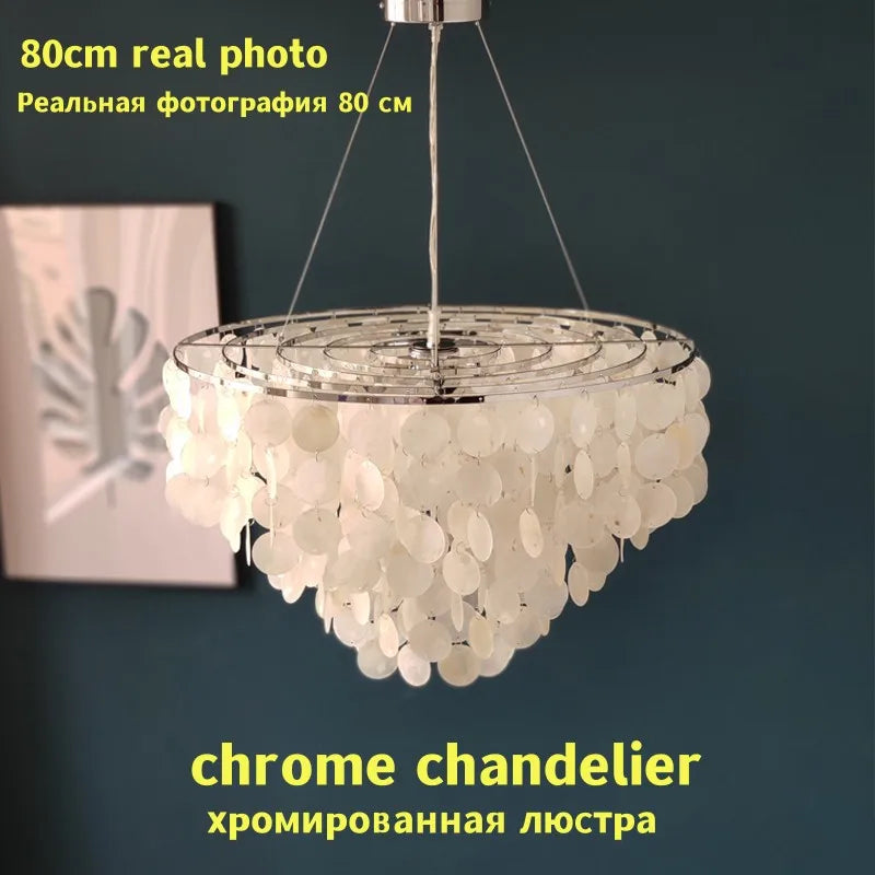 Afralia™ Nordic Shell LED Chandelier Gold Chrome Round Hanging Lamp