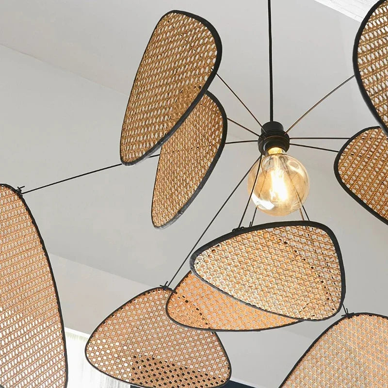 Afralia™ Petals Wicker Chandelier: Japanese Style Pendant Lights for Living Room