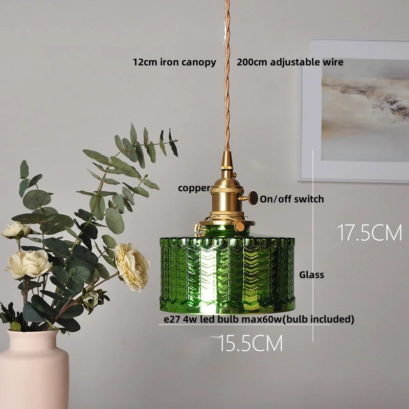 Afralia™ Green Glass LED Pendant Light: Nordic Modern Hanging Lamp for Bedroom Dining Room